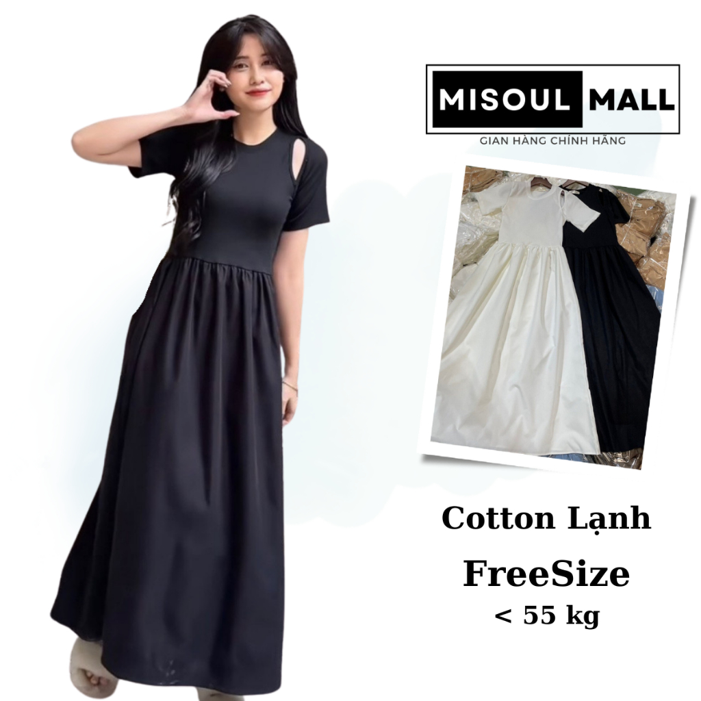 Đầm váy Maxi dài trễ vai MiSoul Mall Cộc Tay Siêu Xinh Phong Cách Hàn Quốc FREESIZE 153