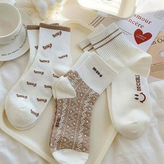 Set 5 đôi tất vớ nữ cổ cao mặt cười chất liệu cotton dễ thương c54