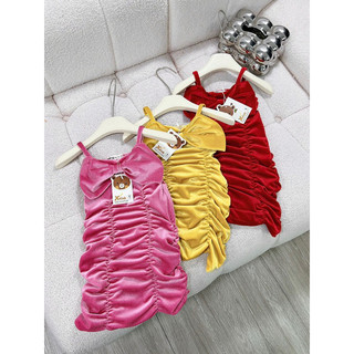 Váy đầm nhung 2 dây rút eo cho bé gái