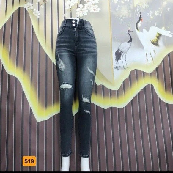 Quần jean nữ co giãn, quần bò lưng cao 9 tấc dáng ôm body cạp cao nhiều mẫu Bi_shop 173 ms608