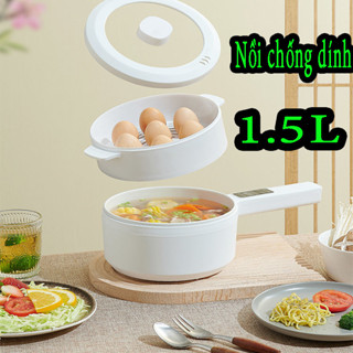 Nồi Lẩu Điện Mini Đa Năng Kèm Giá Hấp, Nồi Điện Chống Dính Dung Tích 1,5L Công Suất 600w nhỏ gọn dễ dàng mang theo