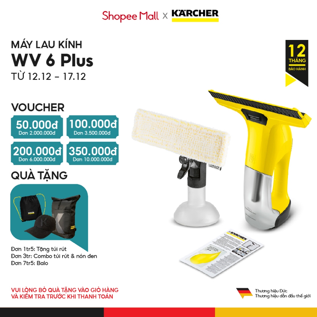 (Sản xuất Ý) Máy lau kiếng cầm tay Karcher WV6 Plus