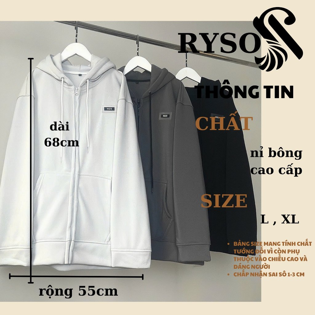 Áo Khoác Nỉ Zip Kéo Unisex Tag WZS RYSO FASHION Zip Form Rộng Nam Nữ BASIC Ulzzang Unisex