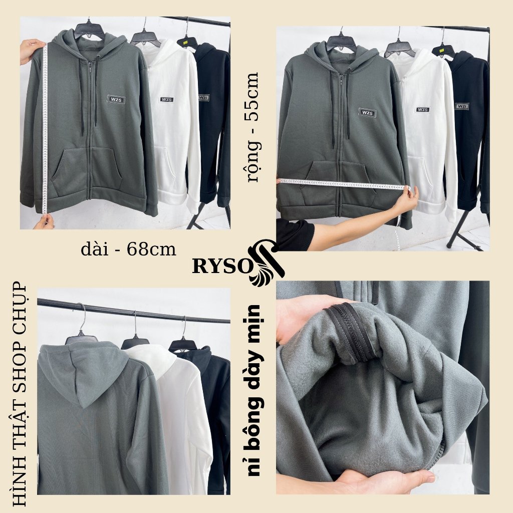 Áo Khoác Nỉ Zip Kéo Unisex Tag WZS RYSO FASHION Zip Form Rộng Nam Nữ BASIC Ulzzang Unisex