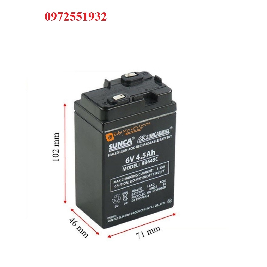 Bình ắc quy Sunca 6v 4.5A dùng cho quạt tích điện