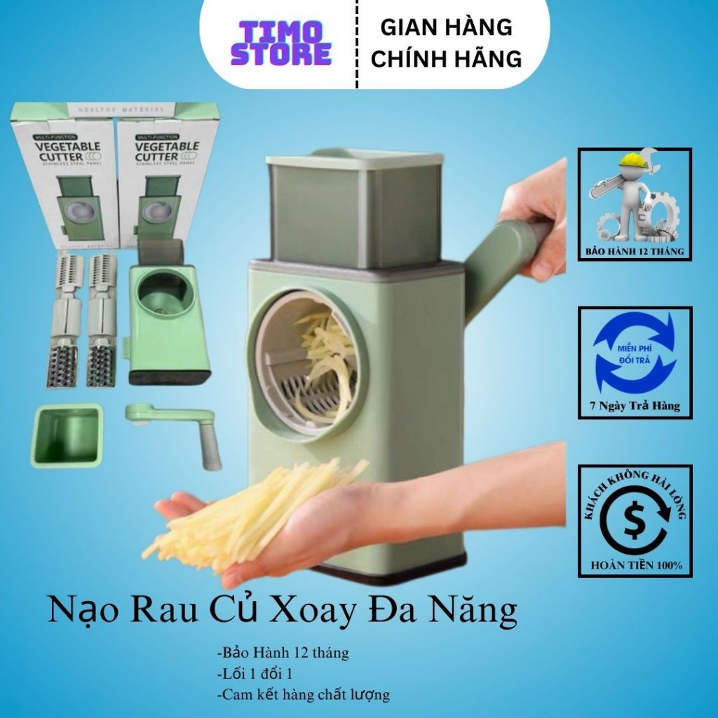 Nạo Rau Củ Đa Năng, Bộ Bào Sợi 4 Lưỡi Dao, Có Khoá Hút Chân Đế, Tay Quay Bào Sợi Nhanh Chóng, An Toàn TiMo Store