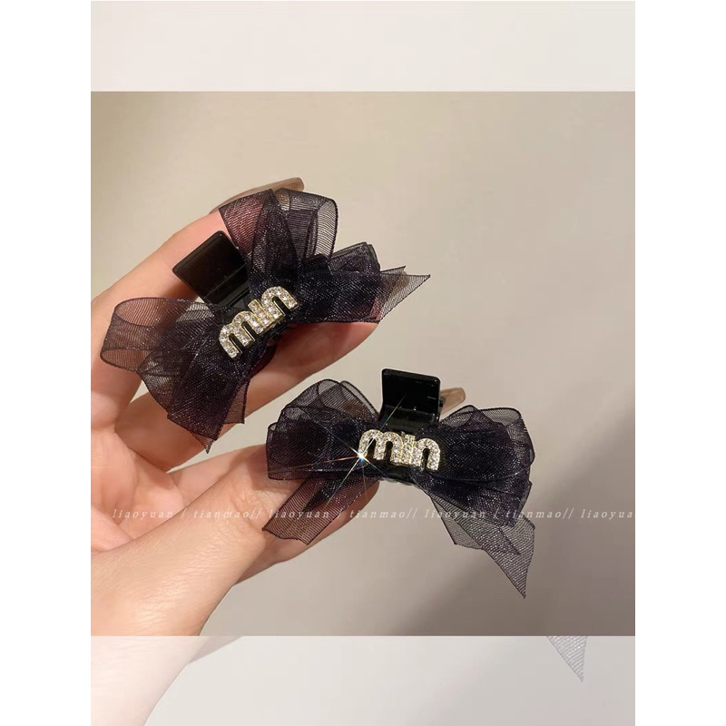 1pcs Kẹp tóc mái chiếc nơ voan đính chữ min đá KM139
