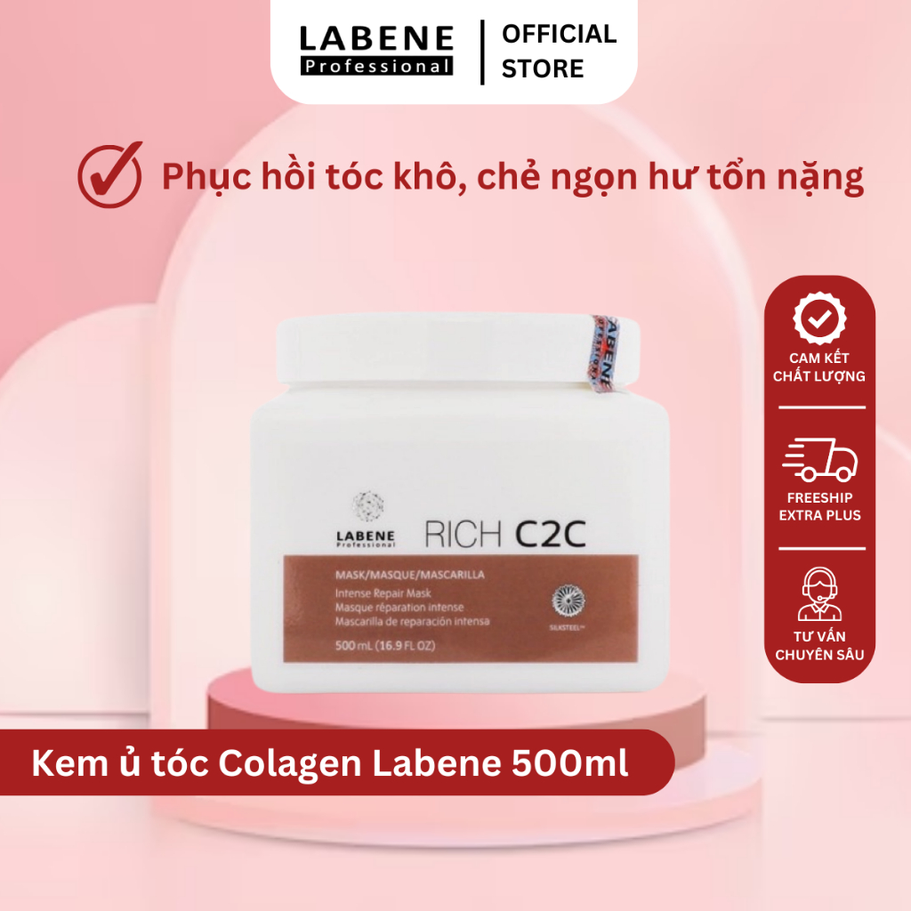 Kem ủ tóc Colagen phục hồi siêu mượt tóc Labene 500ml, cho tóc khô sơ chẻ ngọn hư tổn nặng, giúp tóc bóng mượt | LABENE