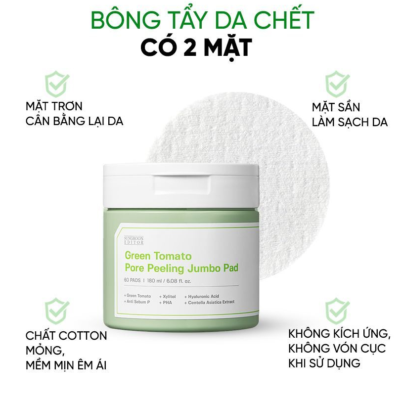 Pad Tẩy Da Chết Cà Chua Xanh SUNGBOON Green Tomato Pore Peeling Jumbo Pad 60 miếng