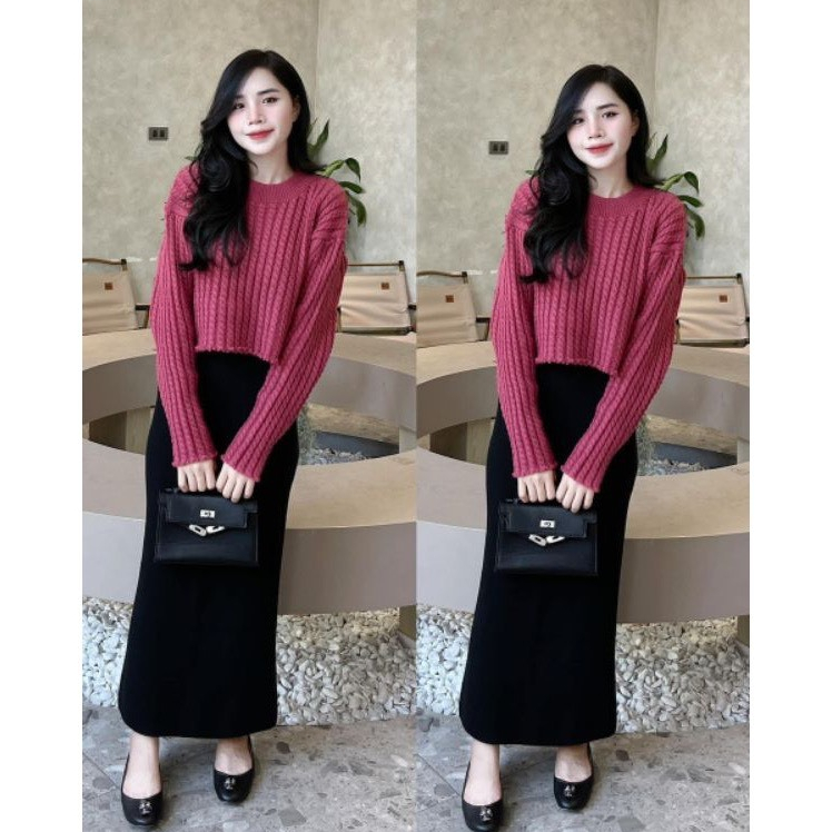 Áo len nữ VMSTYLE croptop tay dài cổ tròn form rộng trơn đơn giản đi chơi, dạo phố thời trang thu đông 3621 - ALU00279