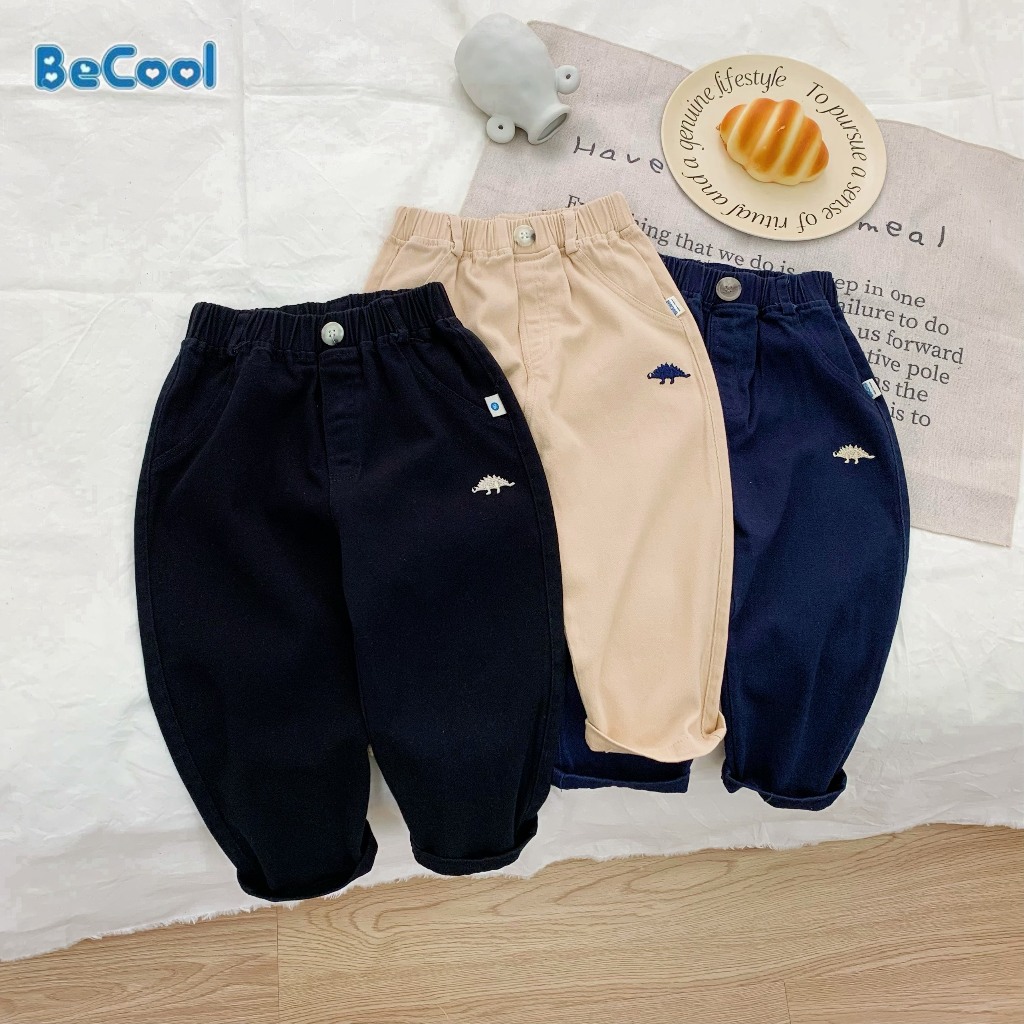 Quần Dài cho Bé, Quần Kaki Thêu Khủng Long Cho Bé Trai Và Bé Gái Từ 10-27kg MINKY BABY