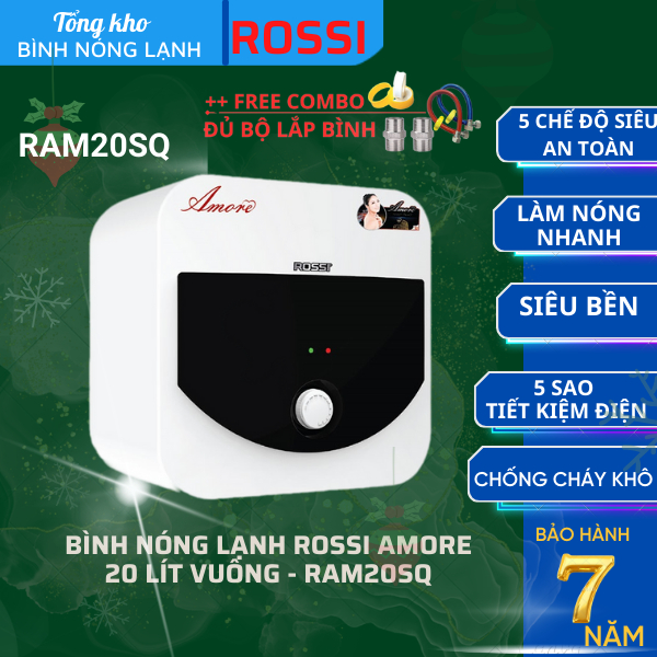 Bình nóng lạnh gián tiếp ROSSI AMORE 20 Lít Vuông- RAM20SQ, bảo hành 7 năm, TÂN Á ĐẠI THÀNH ONLINE
