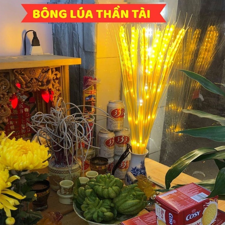 Đèn Led Bông Lúa Vàng Tài Lộc Bó 10 Bông Có Tụ Nhôm Chống Cháy Nổ Loại 14 Hạt Cao 95cm Tặng Kèm Phích Cắm