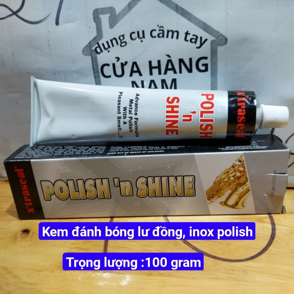 Kem đánh bóng kim loại Polish‘n Shine, đánh bóng lư đồng, Inox, đánh bóng đa năng dụng tuýp lớn 100 gram nhập khẩu Malay