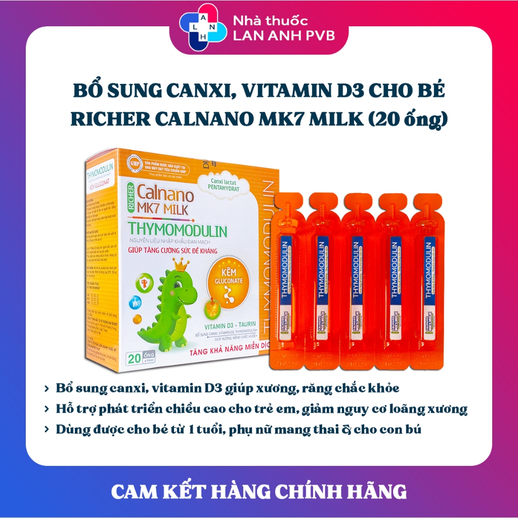 RICHER CALNANO MK7 MILK - Bổ sung canxi, vitamin D3 hỗ trợ phát triển chiều cao cho bé.