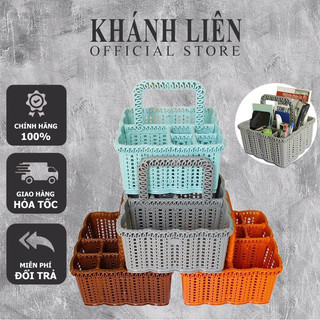 Giỏ đựng đồ dụng cụ làm nail mi mỹ phẩm - Giỏ 6ngăn có quai xách ,giỏ nhựa cao cấp đựng đồ
