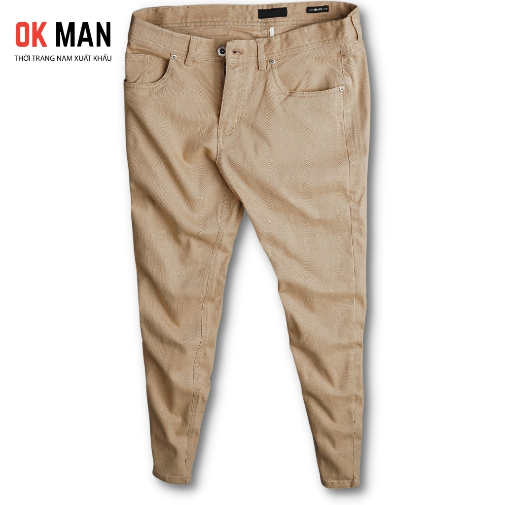 Quần kaki nam giả Jean cao cấp form slimfit 5 màu co giãn thoải mái OkMan