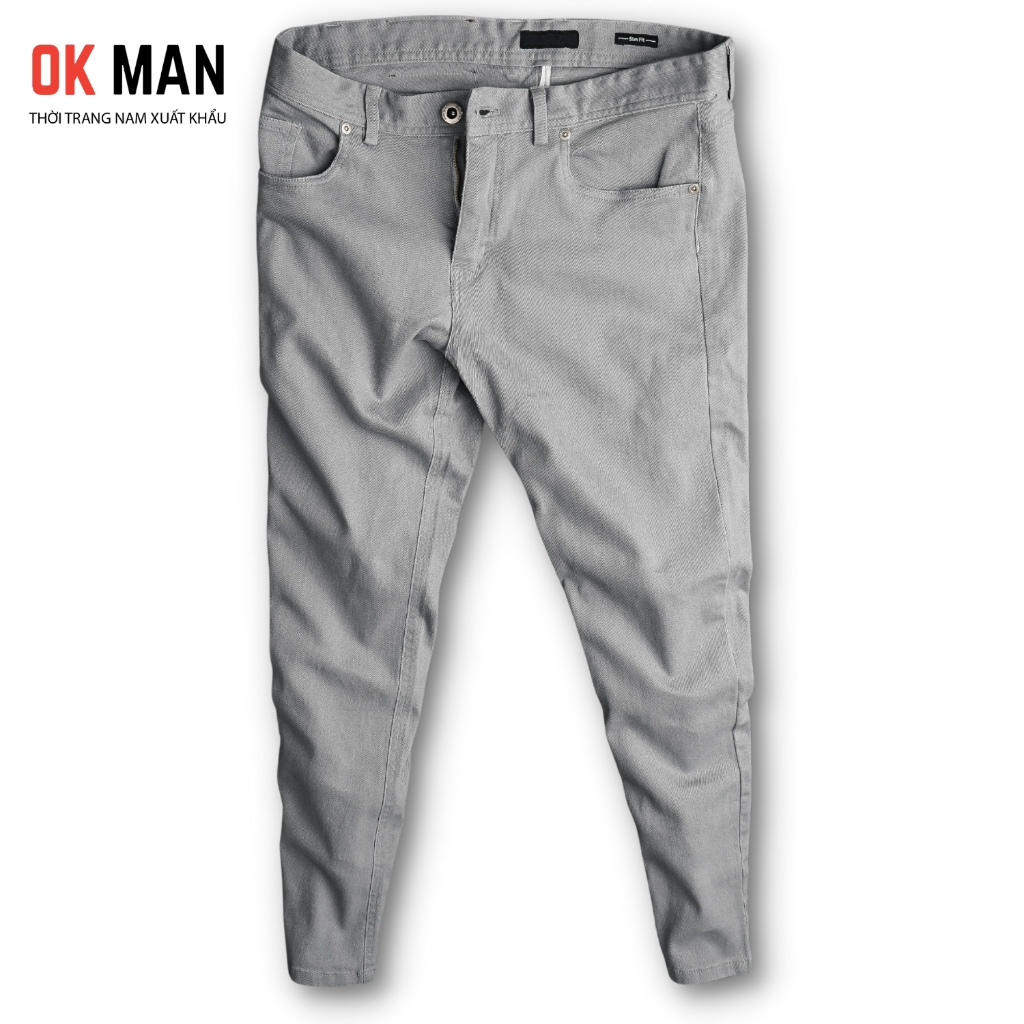 Quần kaki nam giả Jean cao cấp form slimfit 5 màu co giãn thoải mái OkMan