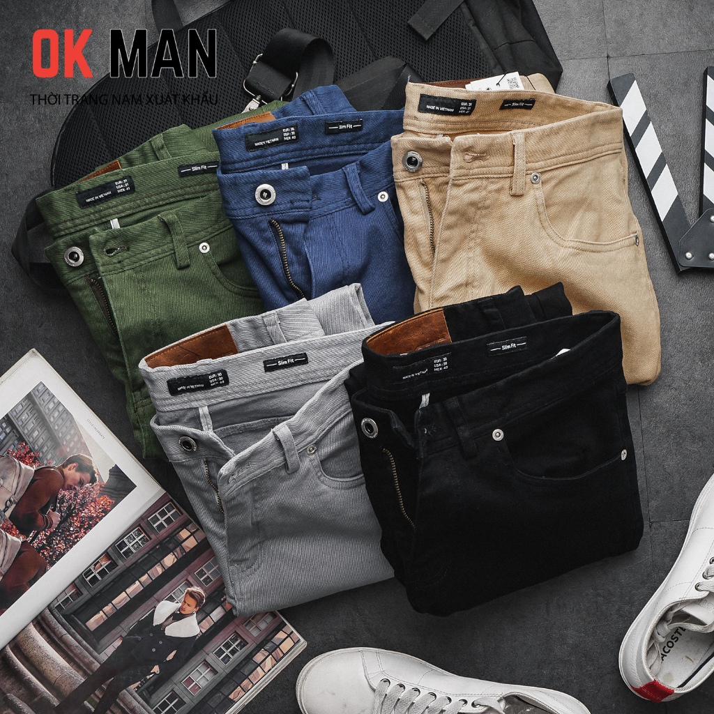 Quần kaki nam giả Jean cao cấp form slimfit 5 màu co giãn thoải mái OkMan