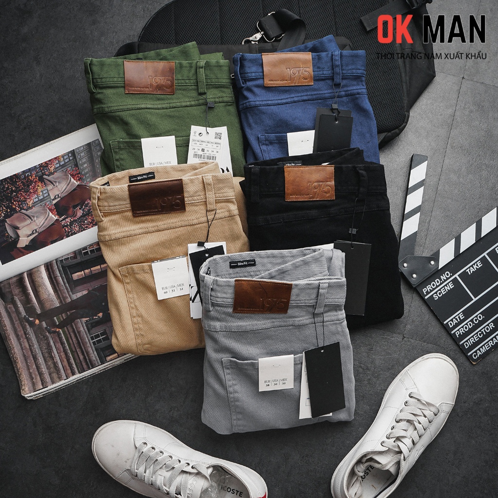 Quần kaki nam giả Jean cao cấp form slimfit 5 màu co giãn thoải mái OkMan