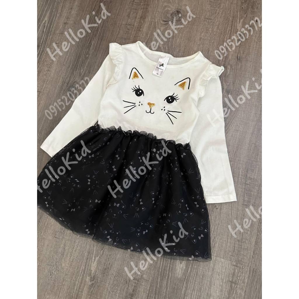 Váy thun mặt mèo CA chân ren cho bé