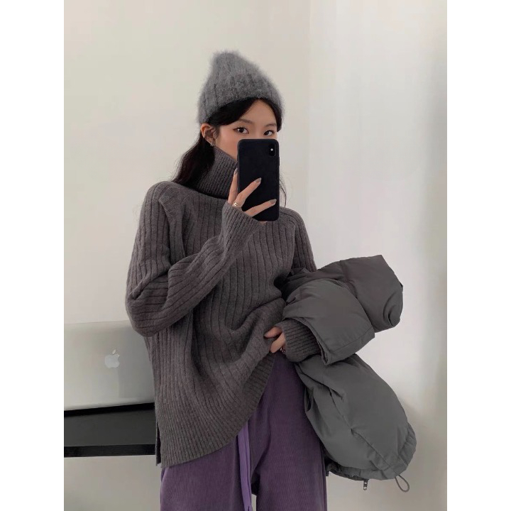 Áo len viền cổ lọ dáng xuông cho nữ chất mềm mịn không bông xù phong cách hàn quốc BUNNY deliz