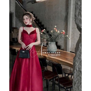 Đầm nữ dự tiệc sang chảnh chất Tapta thiết kế 2 dây phối tầng ngực có mút váy maxi dáng xoè thời thượng