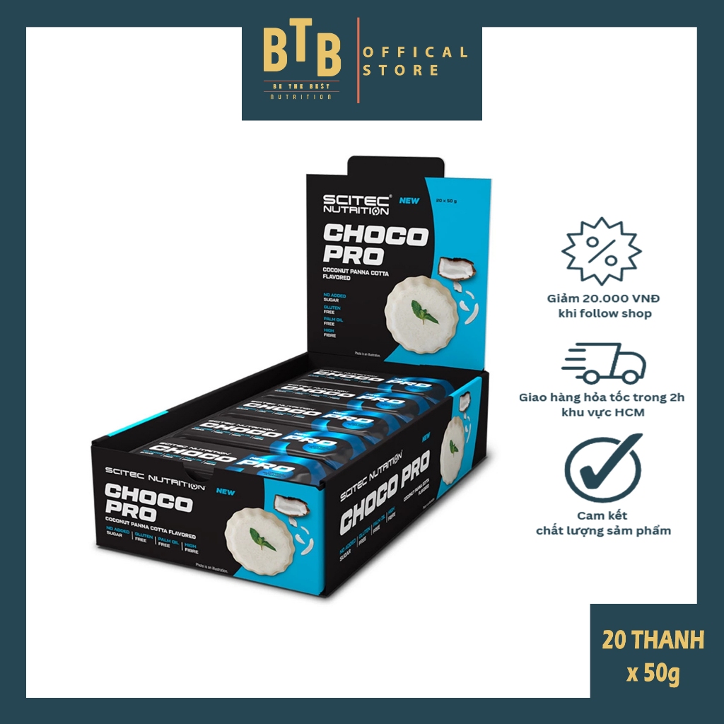 Thanh bánh protein bar năng lượng hộp 20 cái CHOCO PRO BAR hàm lương protein cao từ thương hiệu SCITEC NUTRITION