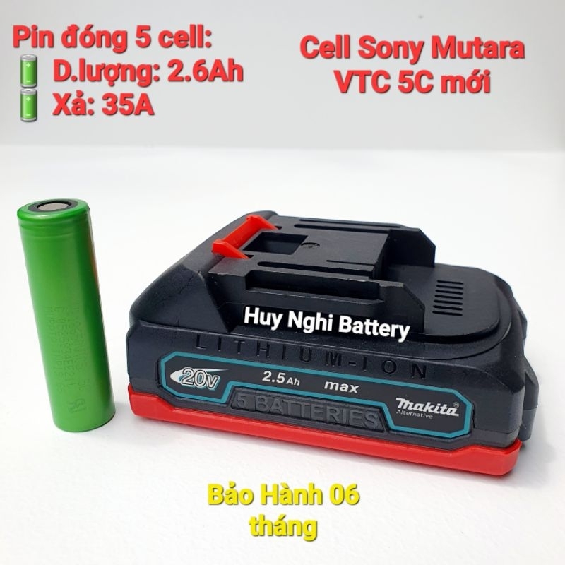 Pin Đóng Makita 18v / 5 cell - Dung Lượng 2000mah / Xả 20a