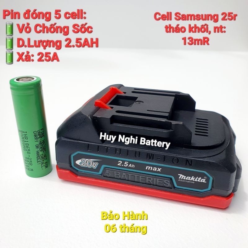 Pin Đóng Makita 18v / 5 cell - Dung Lượng 2000mah / Xả 20a