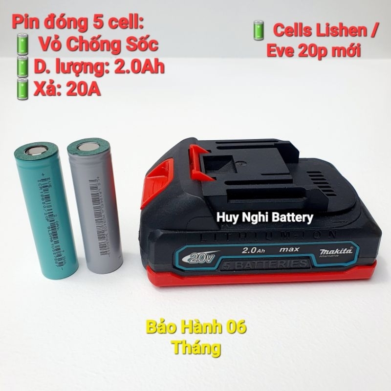 Pin Đóng Makita 18v / 5 cell - Dung Lượng 2000mah / Xả 20a