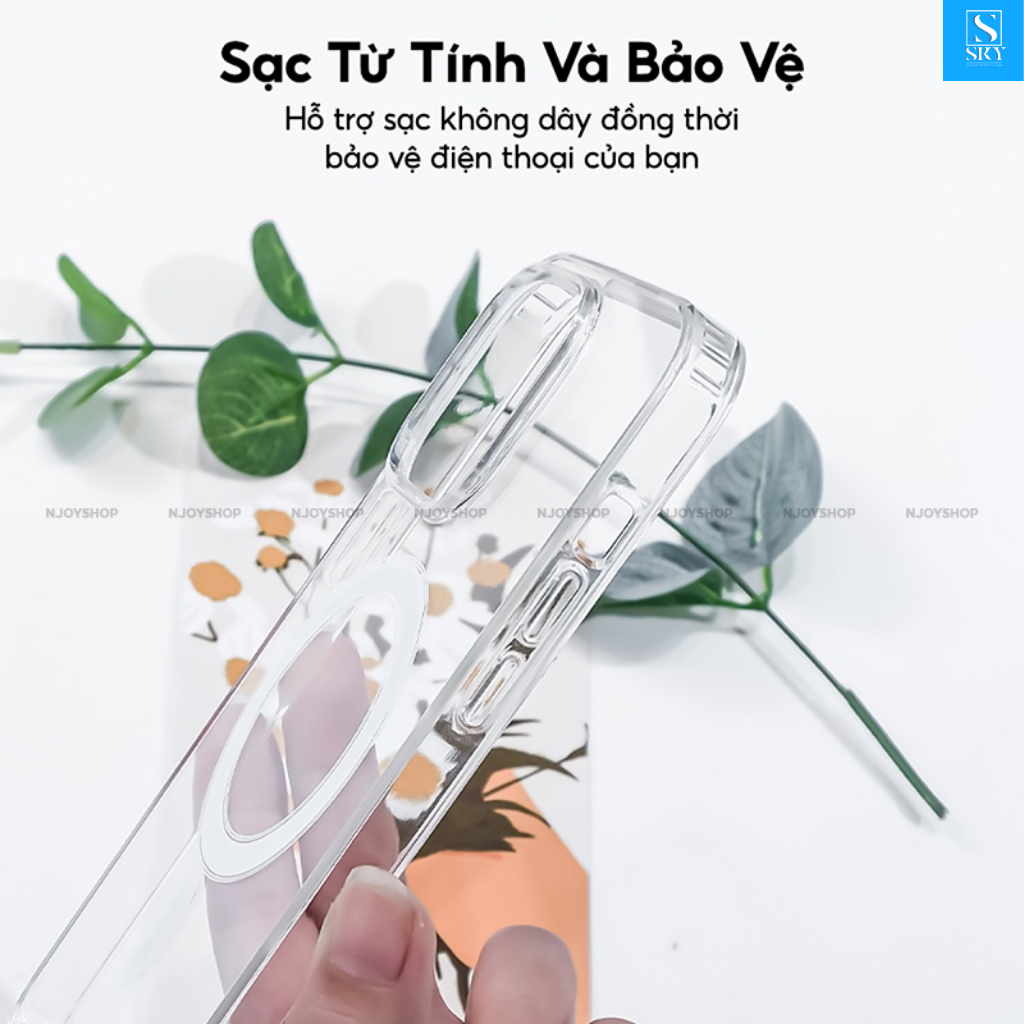 Ốp lưng iphone trong suốt chống sốc - Hỗ trợ sạc không dây cho 11 pro max 12 pro max 13 pro max 14 pro max 15