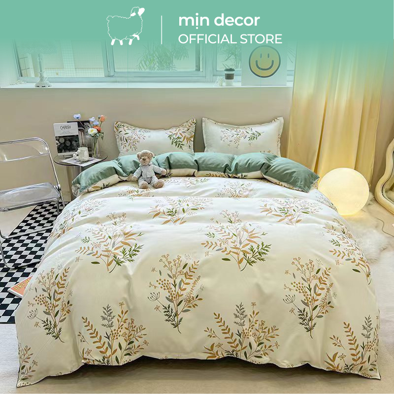 Bộ Chăn Ga Gối Cotton 3D Mịn Decor Họa Tiết Hoa Lá Kích Thước 1m2 1m4 1m6 1m8 2m 2m2 Không Kèm Ruột