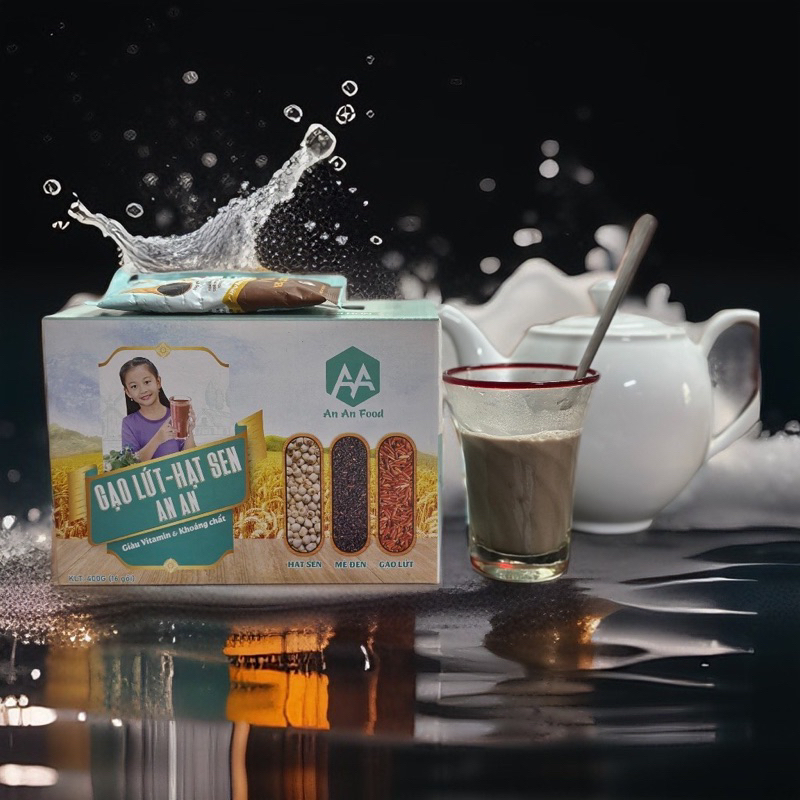 Bột Gạo Lứt Hạt Sen Mè Đen Nguyên Chất, Ít Đường, Hỗ Trợ Giảm Cân Hộp 16góix25g