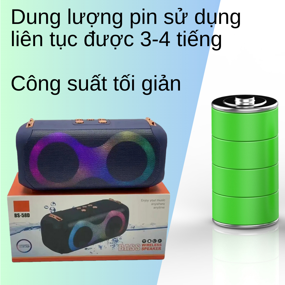 Loa bluetooth có đèn led, âm thanh trung thực bass mạnh pin trâu BS-58D
