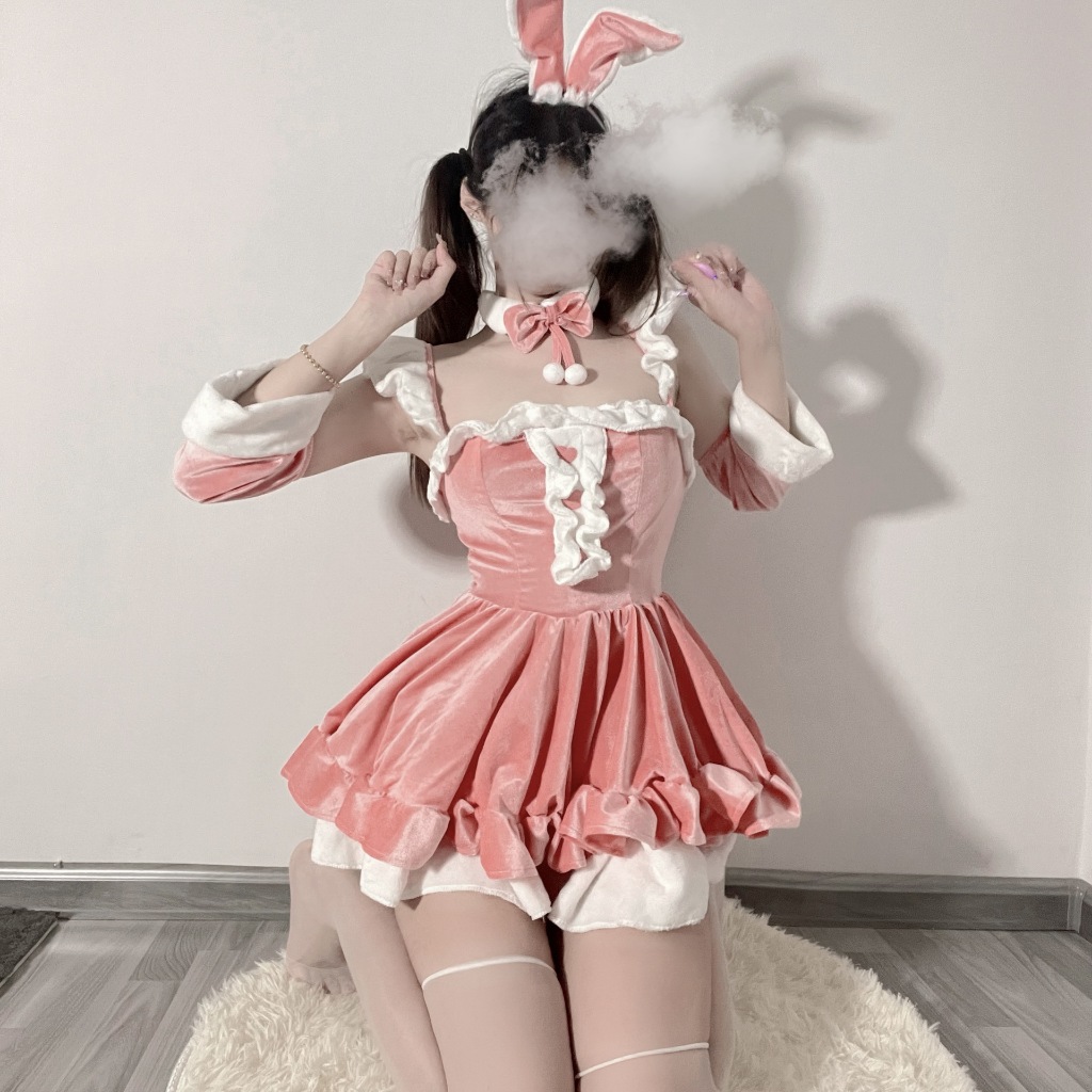 Đồ hóa trang váy nhung dày dặn cosplay hóa trang thỏ xinh cute anime sexy cho nữ kèm tất