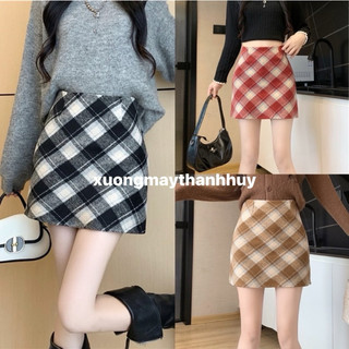 Chân váy dạ kẻ dáng ngắn,Chân váy dạ kẻ có quần bảo hộ-551 kẻ ngắn