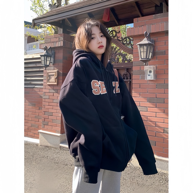 Áo Khoác Hoodie Zip Form Rộng Mũ To Chất Liệu Nỉ Lót Lông SEZO
