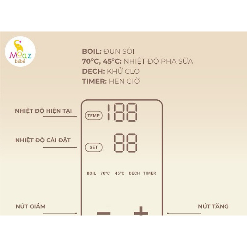 Bình đun nước siêu tốc giữ nhiệt 1.5L hâm nước pha sữa Moaz BéBé MB070 / SMART 3 FATZBABY