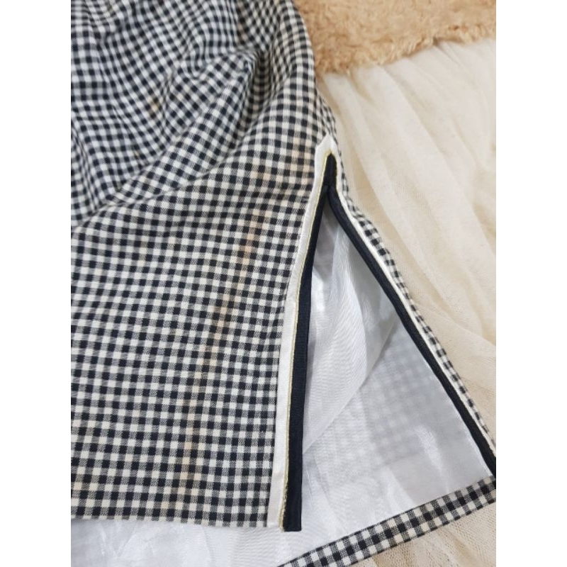 Sườn xám  form A kẻ caro, xẻ tà, cotton lót nylon, size M, 2hand/used, 2817 có lỗi