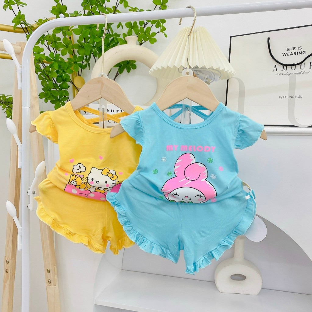 Bộ quần áo cộc tay thun lạnh bé gái BC81