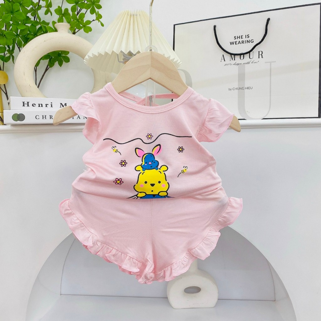 Bộ quần áo cộc tay thun lạnh bé gái BC81