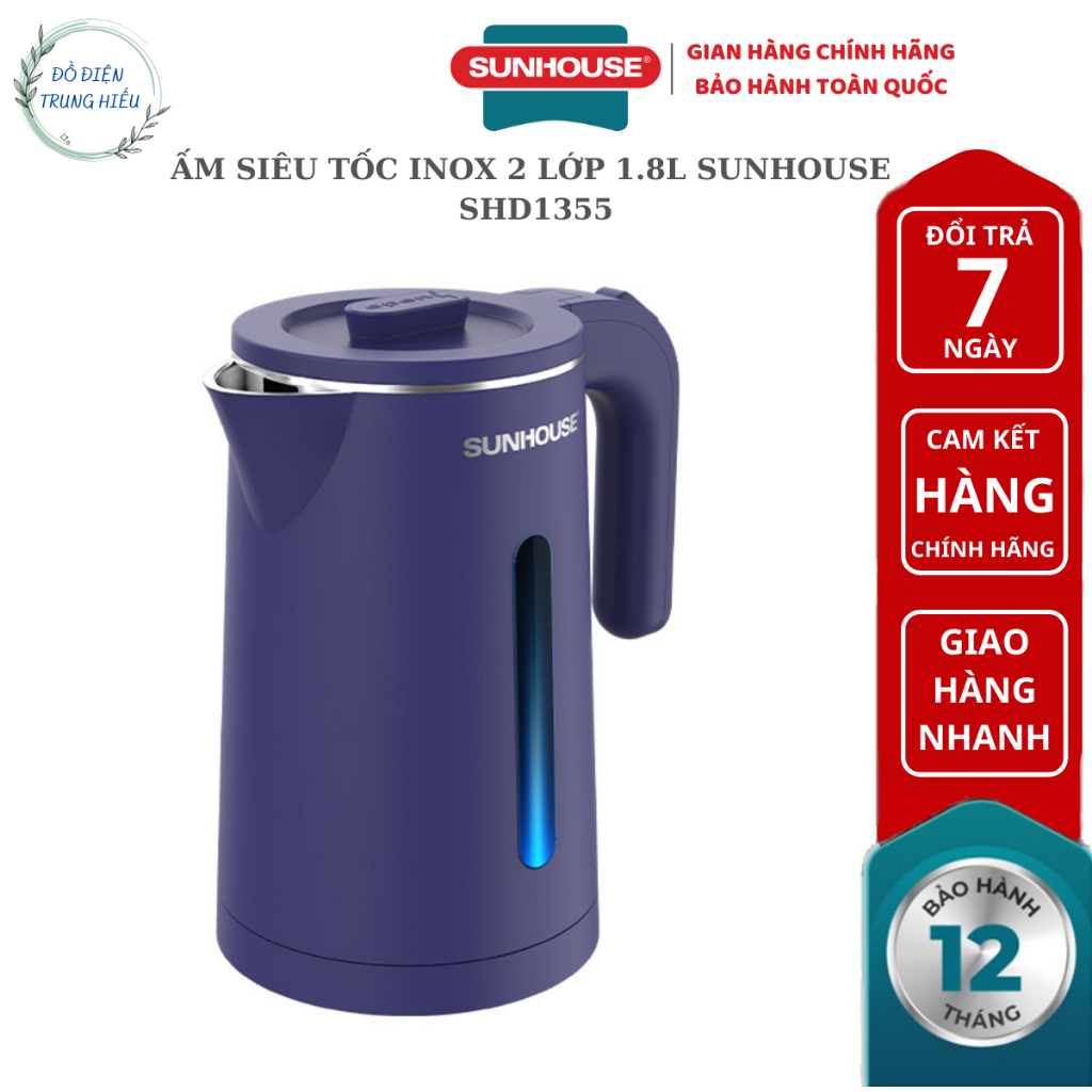 Ấm siêu tốc inox 2 lớp 1.8L SUNHOUSE SHD1355 - bảo hành chính hãng 12 tháng