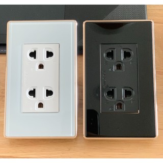 Ổ cắm điện full kính viền nhôm hình chữ nhật âm tường đa năng lắp vừa đế pana, sino, vanlock, clipsan....