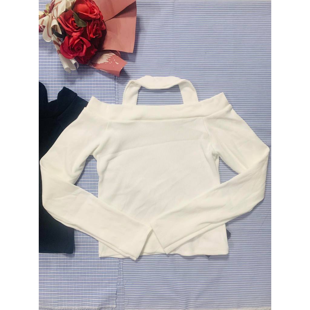 Áo Thun Trễ Bẹt Vai Choàng Cổ Tay Dài