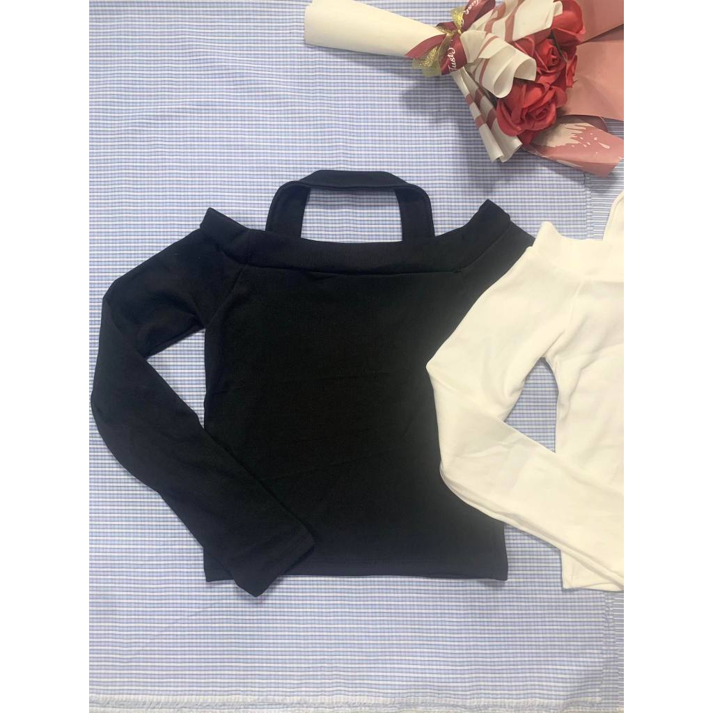 Áo Thun Trễ Bẹt Vai Choàng Cổ Tay Dài