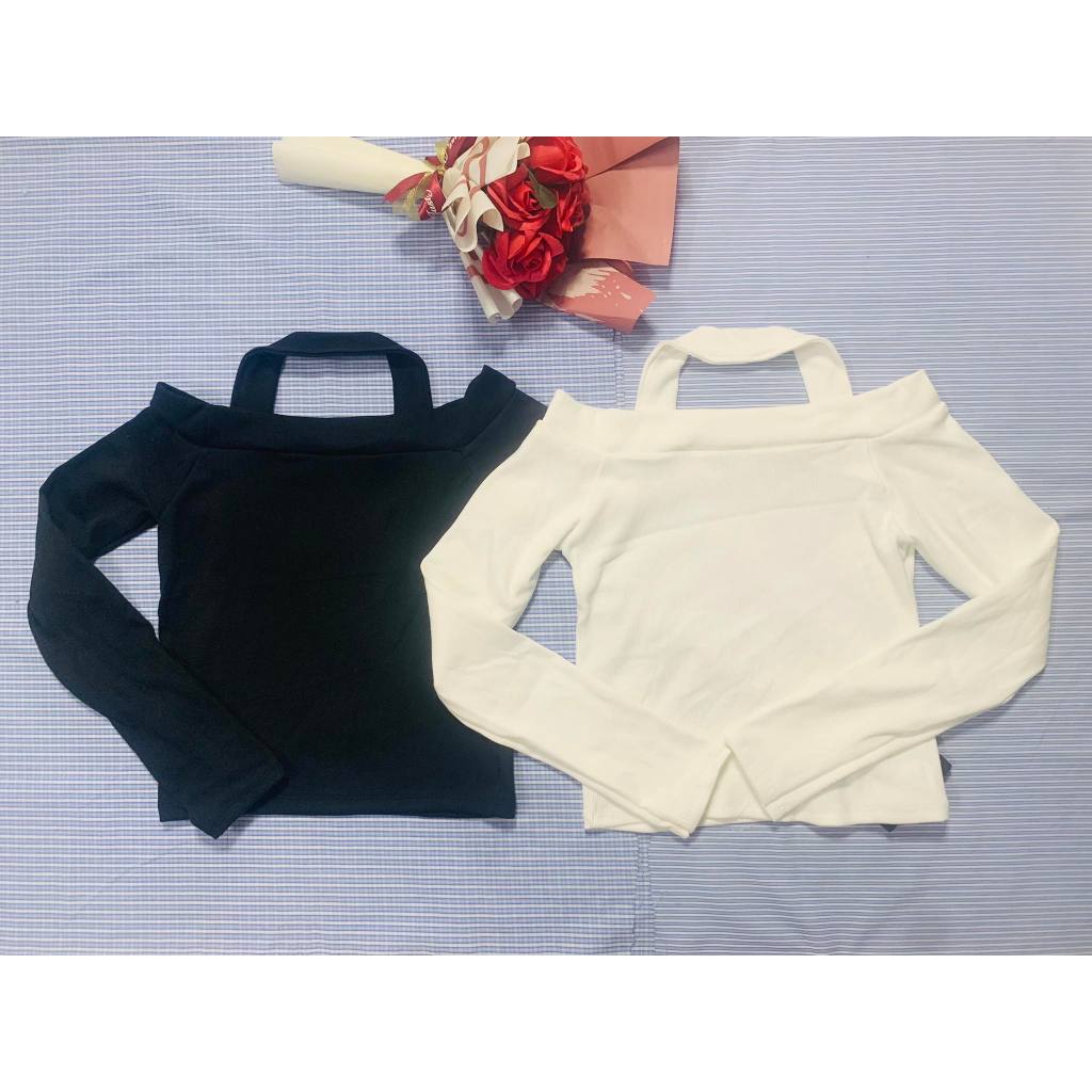 Áo Thun Trễ Bẹt Vai Choàng Cổ Tay Dài