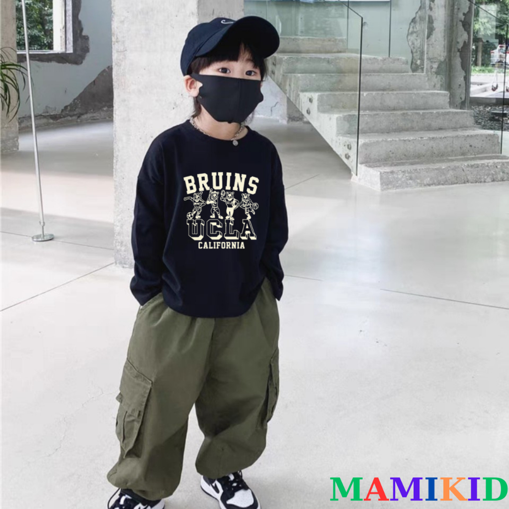 Áo Tay Dài Cho Bé Trai, 10-40KG Áo Phông Cho Bé, Áo Thu Đông Hình Bru California