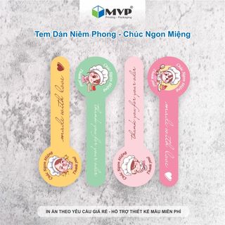 Tem dán chúc ngon miệng - tem thank you dài (10x3)cm, tem dán Decal giấy cán mờ