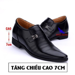 Giày da bò tăng chiều cao nam 6cm đẹp Mẫu mới nhất Lười tây nam công sở độn đế tăng cao hàng hiệu cao cấp giá rẻ G-2 đen